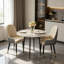 Round Dining Table And 2 Chairs Set, 3pcs Dining Room Sets For Restaurant Kitchen Office, 2-4 Seaters Marble Table And Light Khaki Microfiber Silicone Leather Kitchen Chairs Set Of 2-1862177385-1862177382
