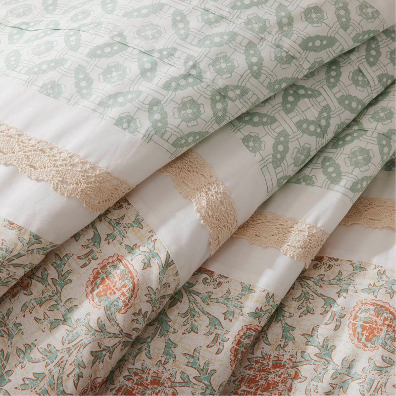 Ensemble d'édredon en percale de coton 9 pièces Coral Queen, Édredon grand + 8 pièces supplémentaires 