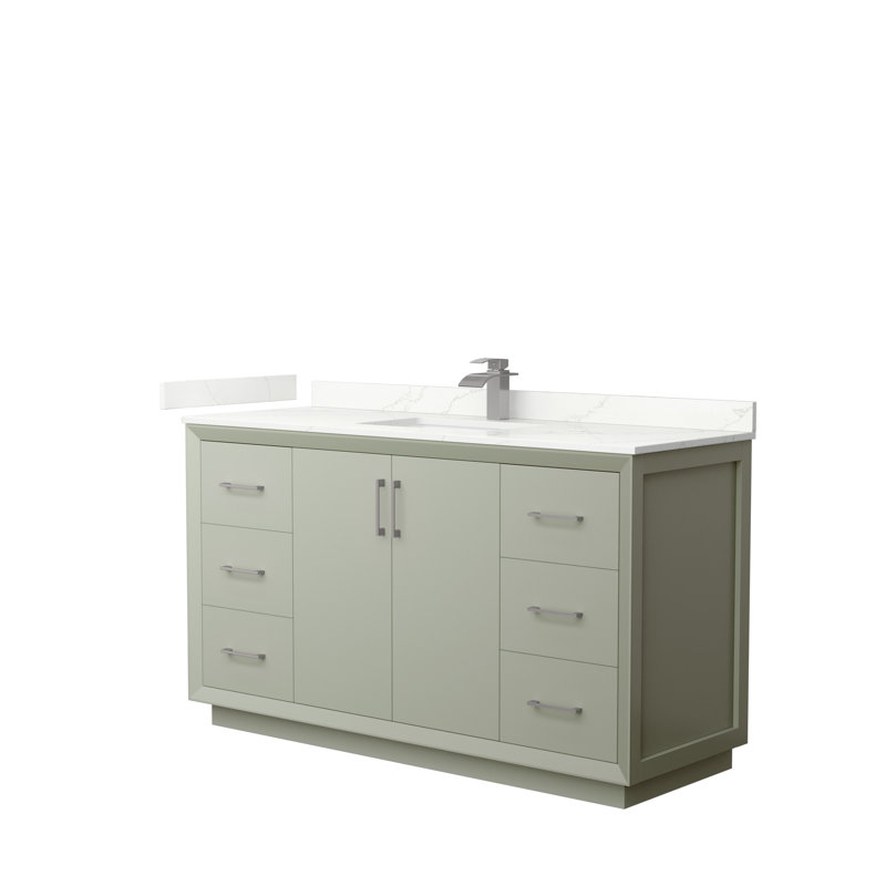Strada 60'' Single Bathroom Vanity with Quartz Top, Giotto Quartz, Light Green, Satin Bronze