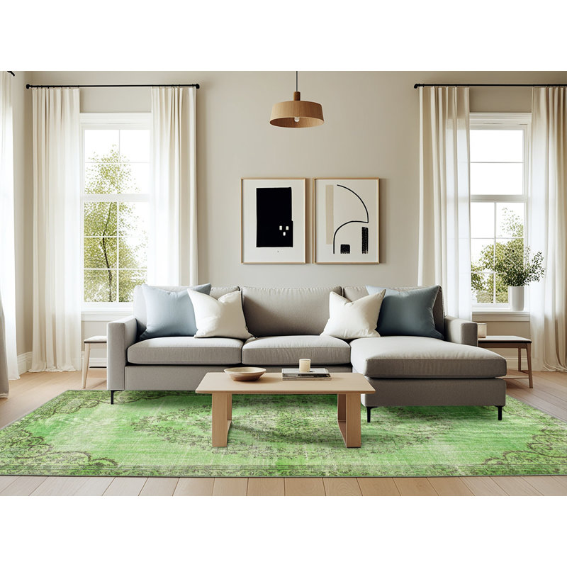 Tapis de zone vert contemporaine, Rectangle 6 pi x 9 pi