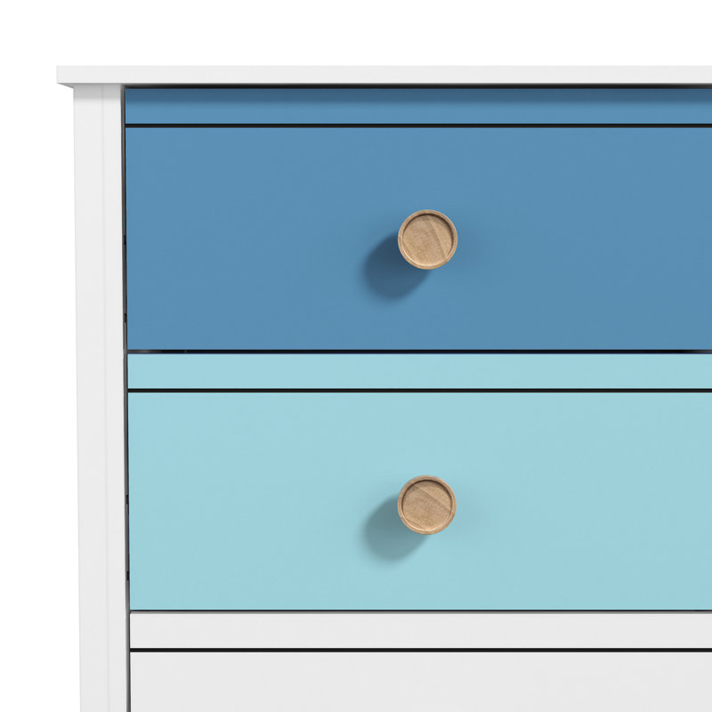 Commode 6 tiroirs Bustillo, Blanc / bleu Lewis / bleu clair