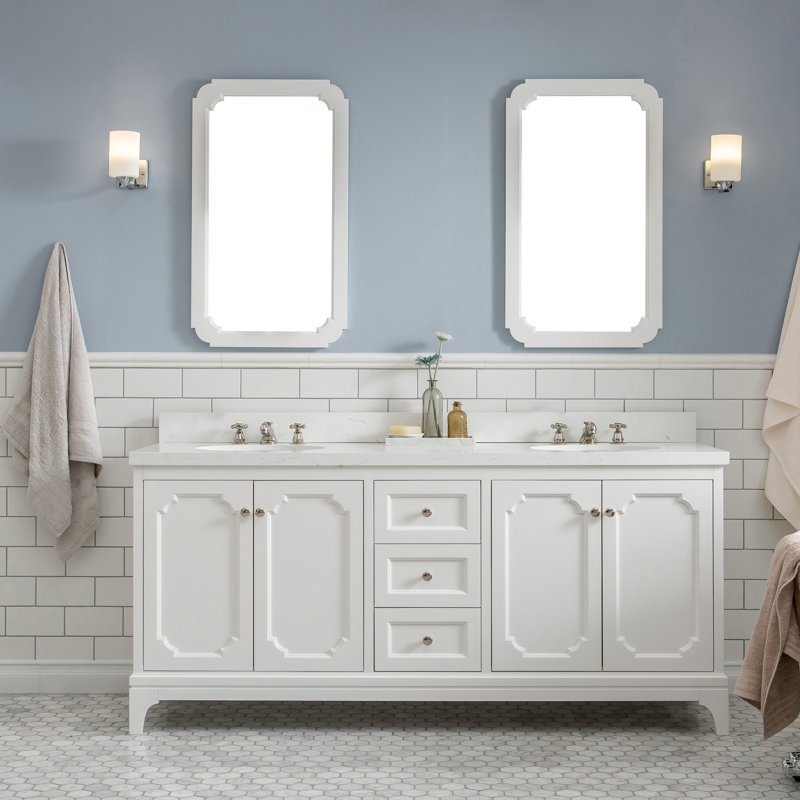 Ensemble de meuble-lavabo double 72 po Bernardo, Blanc pur, Quartz de Carrare