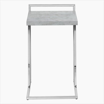 C-Shaped Accent Table With Grey Laminate Top And Chrome Metal Base For Modern Living Spaces