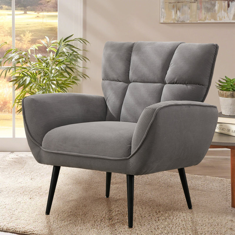 Jahriel Modern Corduroy Upholstered Accent Armchair, Gray Corduroy