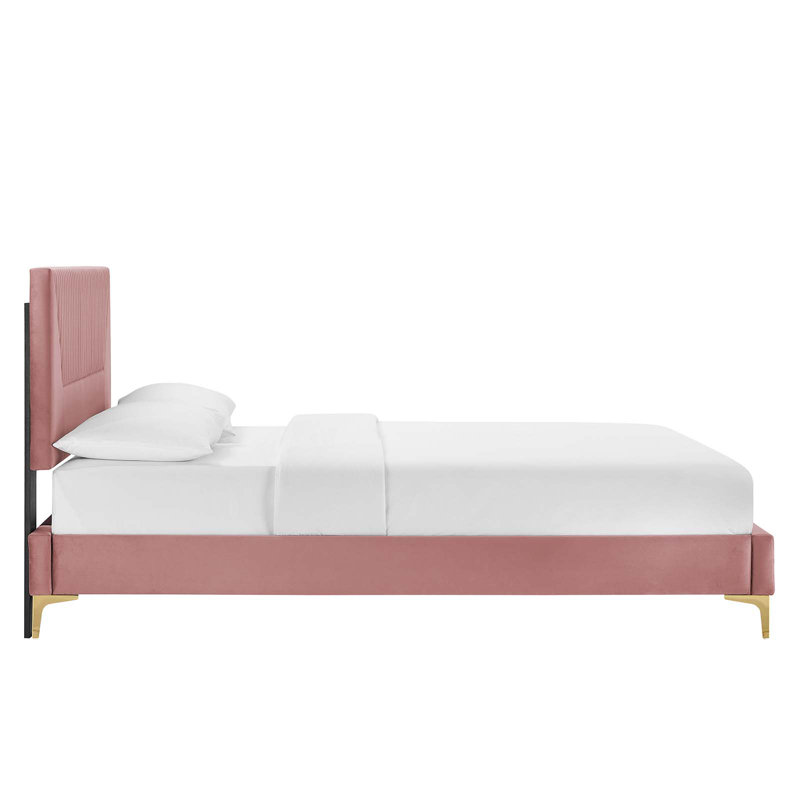 Modway Yasmine Channel Tufted Performance Velvet Platform Bed, Dusty Rose, Queen