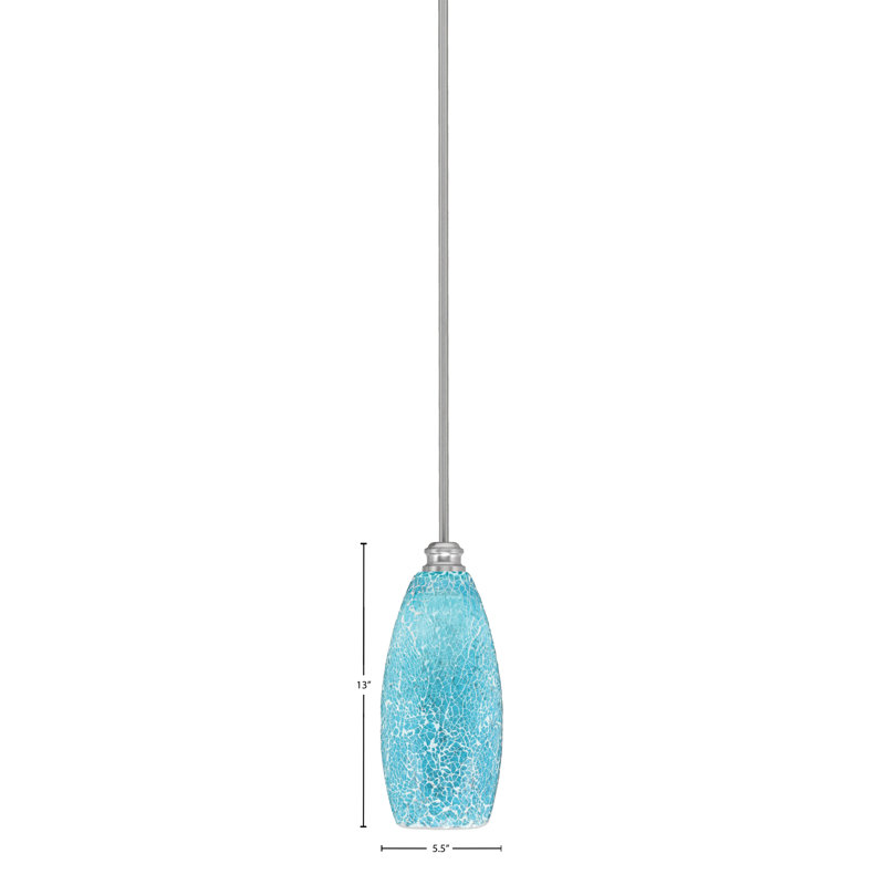 Mini-luminaire suspendu à tige avec verre fusion turquoise 5,5 po Edge, Nickel brossé