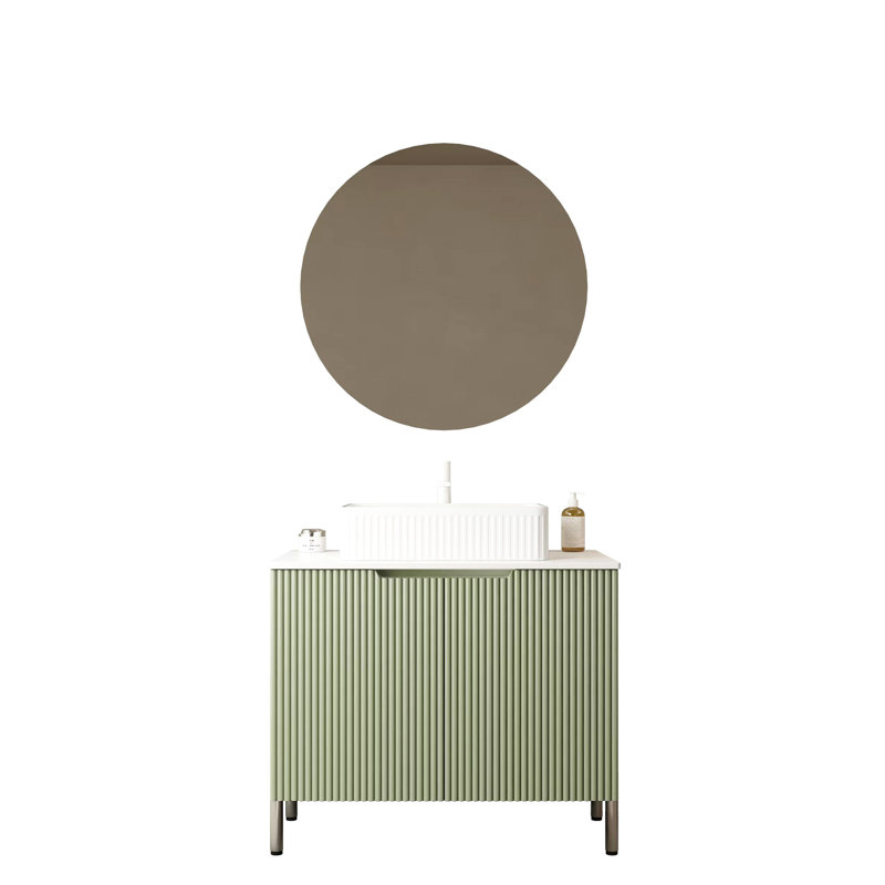 Meuble-lavabo de salle de bain de 30 po en couleur, lavabo en céramique blanche, comptoir, armoire à 2 portes, conception romantique française, système de fermeture en douceur autoportant avec ton, style,