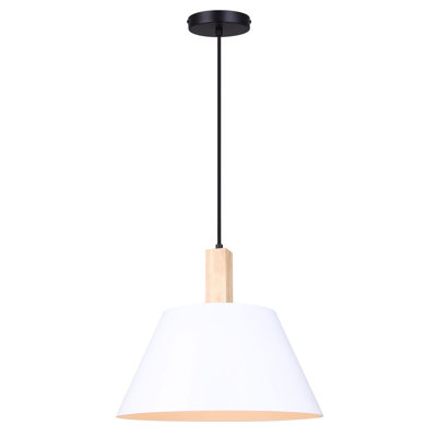 1 - Light Black/White/Wood Cone Pendant