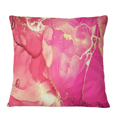 Pink And Gold Fuchia Liquid Art II - Modern Printed Throw Pillow