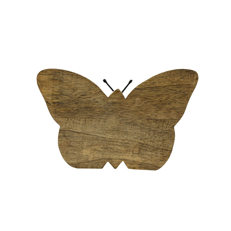 Natural Mango Wood Butterfly Figurine with Metal Antennae