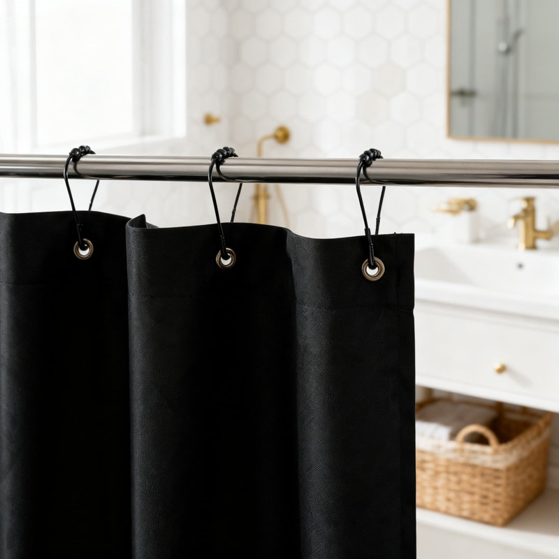 Rideau de douche en faux lin imperméable en polyester robuste avec boutonnière, ourlet lesté pour une intimité maximale, lavable à la machine
