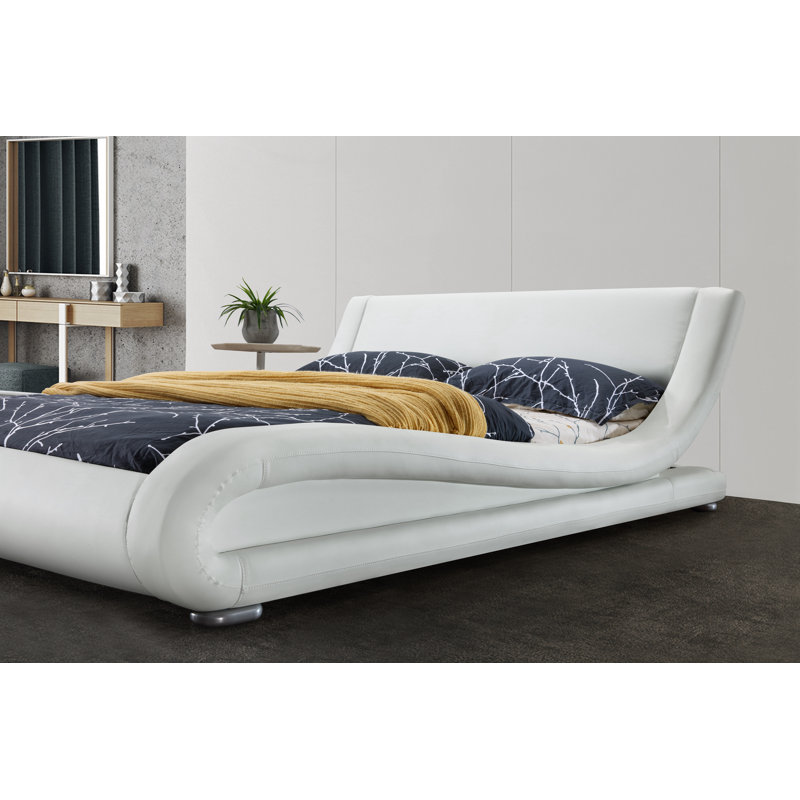 Albricus Vegan Leather Sleigh Bed, King, White
