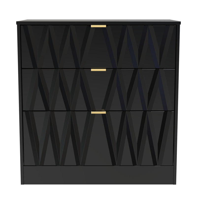 Besmir 77cm W 3 - Drawer Chest of Drawers, Deep Black/Black
