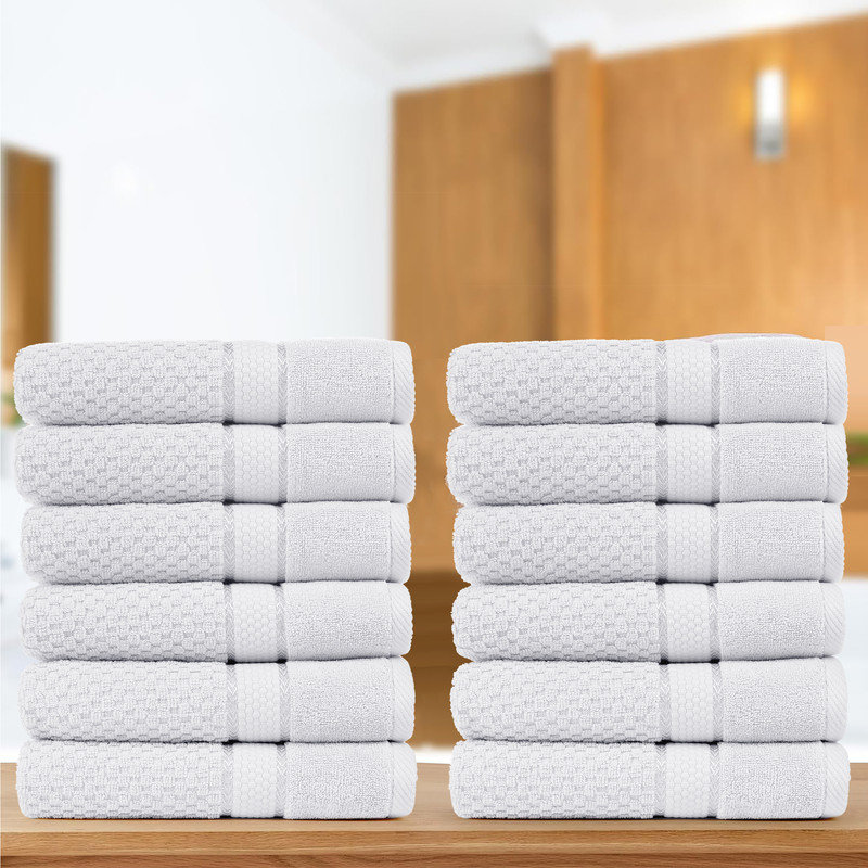 Collection de serviettes texturées 100% coton Mulaayam, Essuie-mains - paquet de 12, Blanc