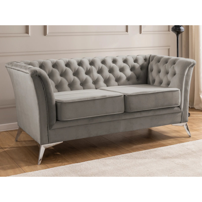 Whitby 2 - Piece Velvet Living Room Set, Chrome, Grey