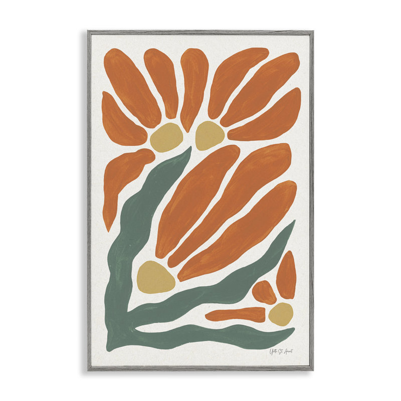 «Mid-Century Orange Blooms», art de la giclée encadrée, design par Yvette St. Amant, H 24 po x l 16 po
