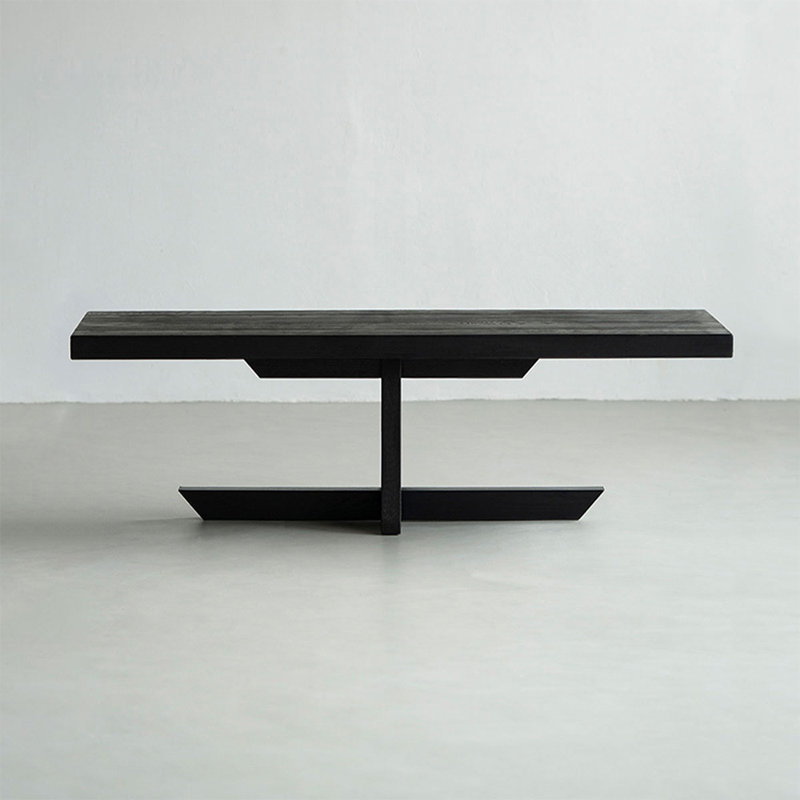 Solid Wood Rectangular Coffee Table, Black, 19.69" H x 47.24" L x 15.75" W