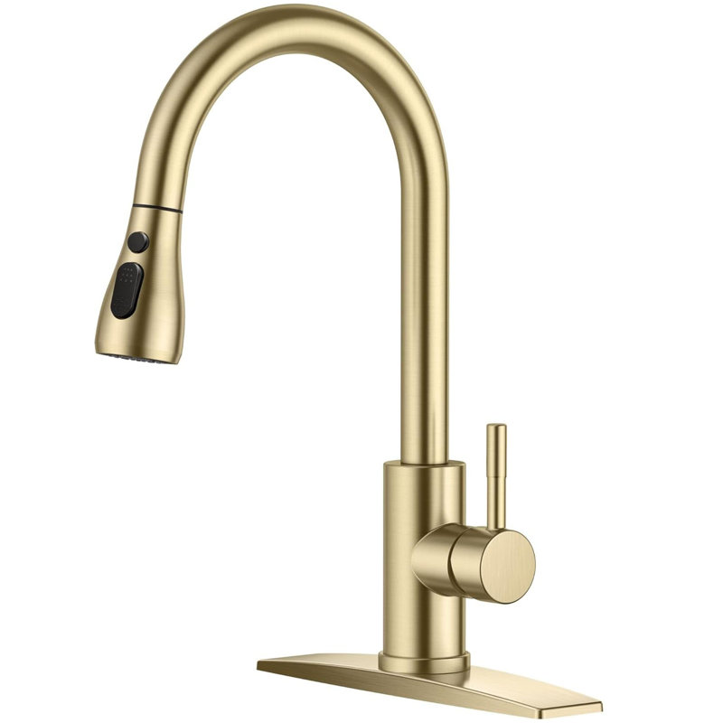 High Arc Single Handle Kitchen Faucet with Pull Down Sprayer, Stainless Steel, Fits 1 or 3 Holes, Ideal for Farmhouse RV Laundry Bar