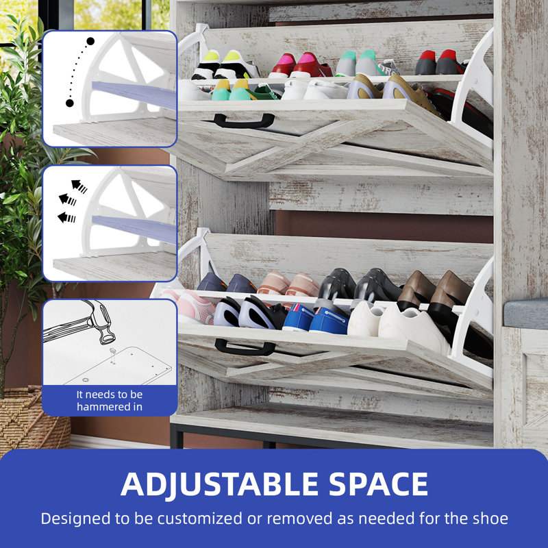 Armoire de rangement pour chaussures 16 paires, Embossed White