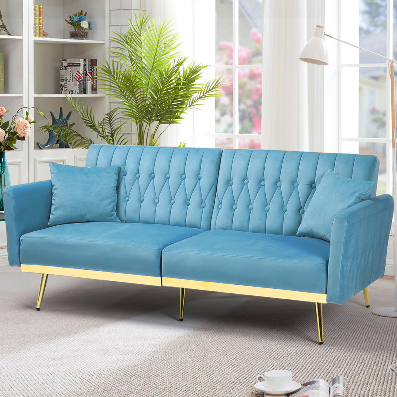 Somiya Upholstered 70'' Sleeper Sofa, Baby Blue Velvet