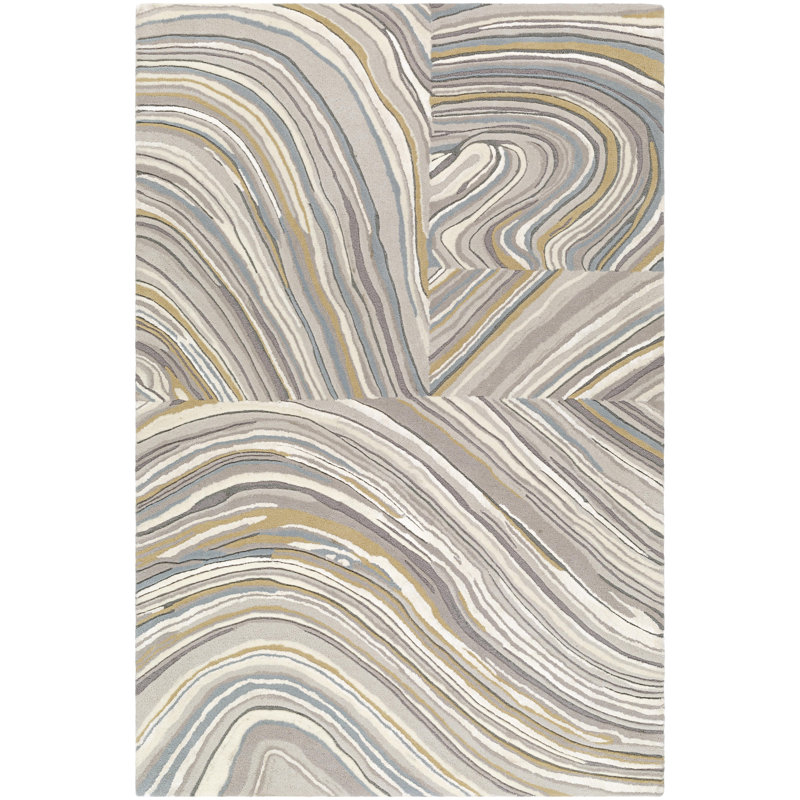 Tapis rectangulaire gris / blanc en viscose / laine touffeté à la main Rectangle Correyleigh, Rectangle 5 pi x 7 pi 6 po