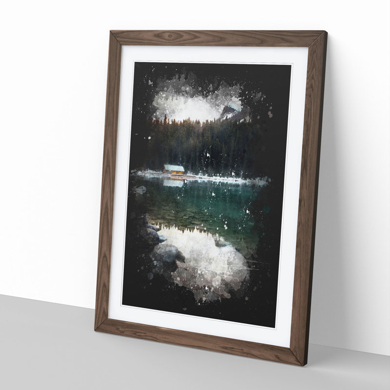 Hut at the Foot of a Mountain - Picture Frame Painting, 48cm H x 36cm W x 2cm D, Walnut