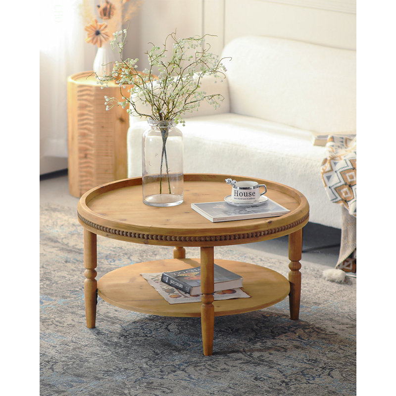 Table basse ronde de 31,3 po avec étagère de rangement Boho
