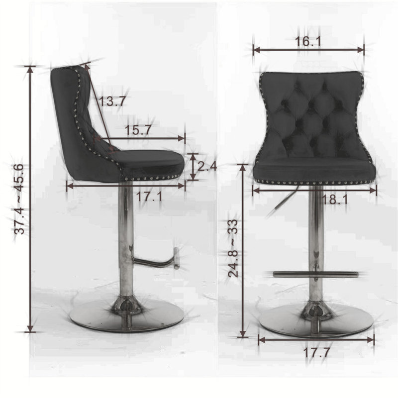 Swivel Velvet Barstools Adjusatble Seat Height From, Chrome Base Bar Stools With Backs Comfortable Tufted For Home Pub And Kitchen Island, Set Of 2