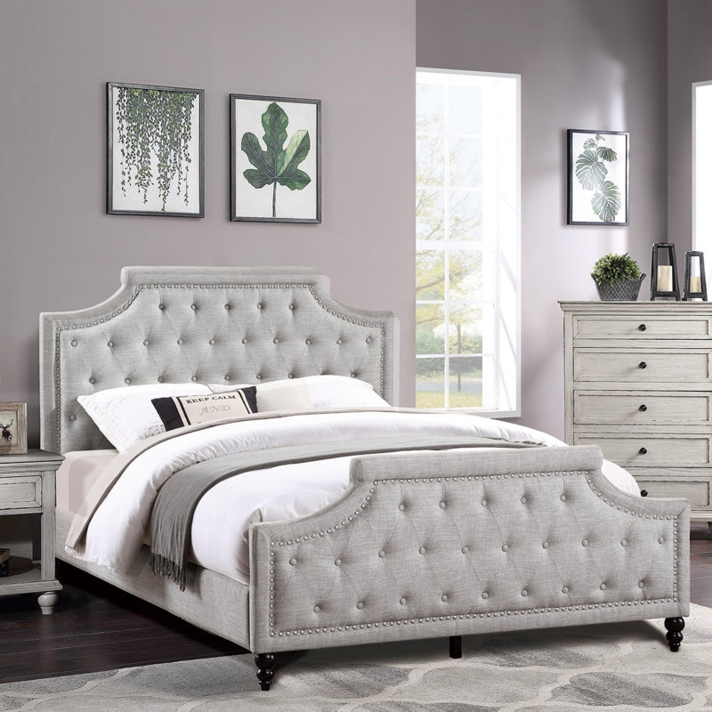 Mobilier de chambre à coucher tête de lit tête de lit moderne capitonné en polyfibre style traditionnel américain 1pcs, gris