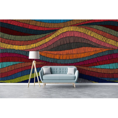 Bold Multicolor Flowing Wavy Stripe Pattern Wallpaper With Organic Line Texture Design