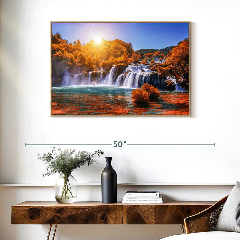 Chute d'eau du parc national de Krka, Cadre flottant en bois naturel, 37 po x 25 po