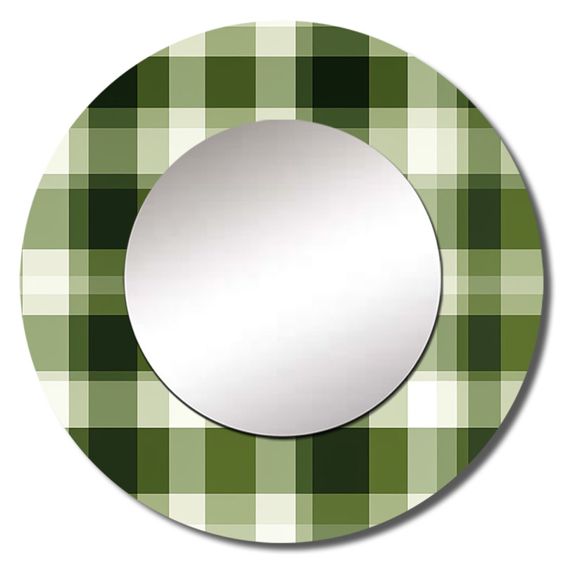 «UK Green Plaid Elegance», miroir mural décoratif à carreaux, grand miroir rond vintage, impression d'art en métal