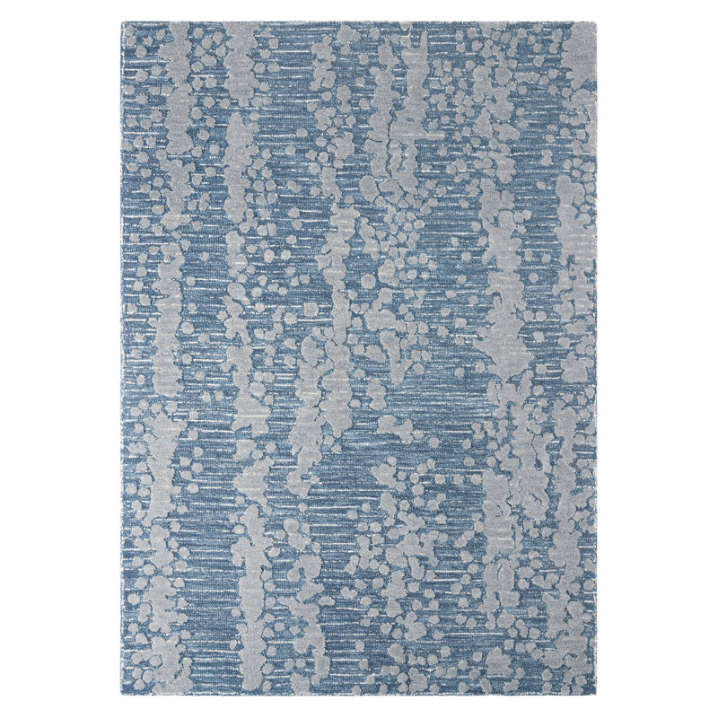 NICOLE MILLER NEW YORK Mod Weave Abstract Knotted Texture Handcrafted Wool Rug Navy Blue, Required 8' x 10'