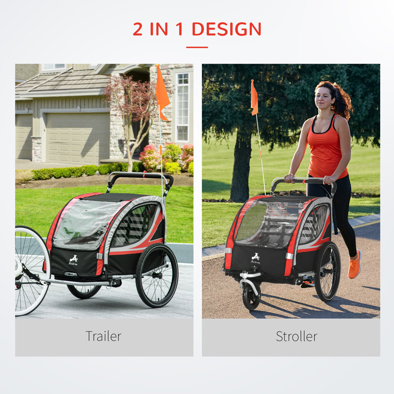 Aosom Green and Black Foldable 2-Seat Child Bike Trailer