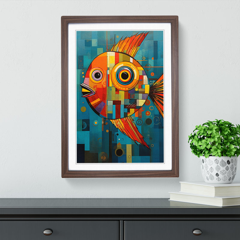 Fish Constructivism Art - Framed Print, Walnut Framed, 64cm H x 46cm W