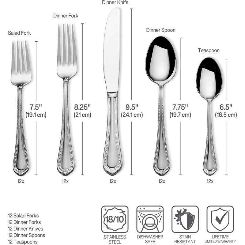 65-Piece Flatware Set For 12, Silver