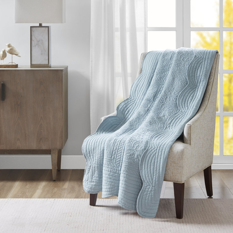 Journey Oversized Quilted Throw with Scalloped Edges, Blue