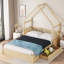 Lit plateforme en bois avec garde-corps et 2 tiroirs Wood House-1042002170