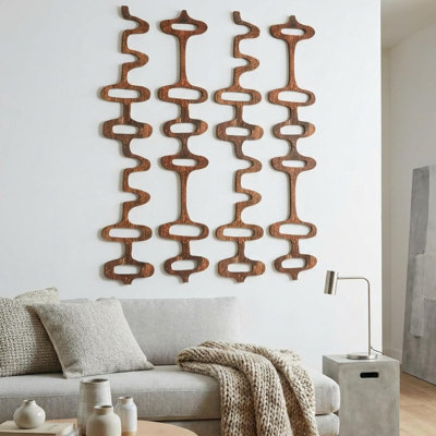 8 Pack Mid Century Modern Wall Decor Wood Midcentury Vintage Retro 3D Large Art Wall Sculpture Elegance Abstract Geometric Panels For Interior Living Room Home Office Bedroom(Brown)