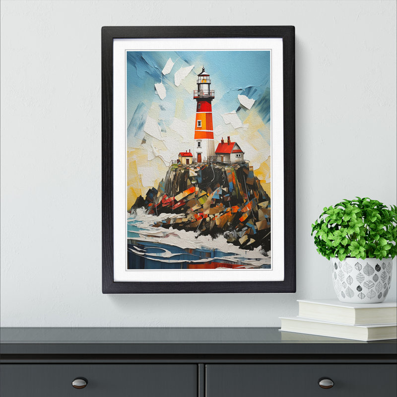 Lighthouse Contemporary - Single Picture Frame Print on Wood, 34cm H x 25cm W x 2cm D, Black