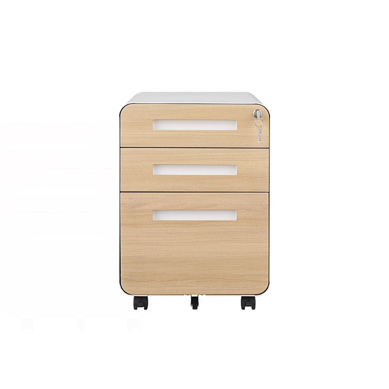 3 Drawer Mobile File Cabinet, Simple Style Versatile Storage Cabinet, Living Room Storage Cabinet, White/Natural