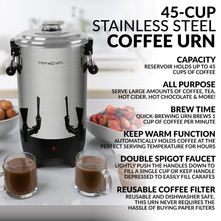 HomeCraft Quick-Brewing Stainless Steel 1000-Watt Automatic 45-Cup  Double-Faucet Coffee Urn, Perfect For Coffee, Espresso, Hot Water, Tea, Hot  Chocolate & Reviews