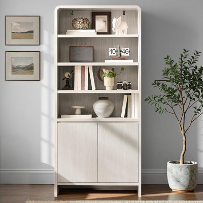 Dulane 71"H×32"W Modern 6-Tier Bookcase with 2 Doors & Adjustable Shelves & Rounded Edges,White