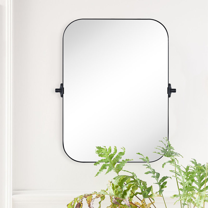 Miroir de salle de bain mural en métal, Noir mat