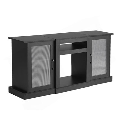 TV Stand For Tvs Up To 65 Inch, Modern Entertainment Center With Light Strip, Wooden TV Cabinet Storage With Glass Doors And Adjustable Shelves, Console Table For Living Room And Bedroom