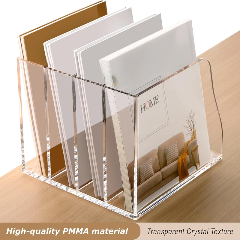 4 Vertical Compartments Clear Magazine File Holder