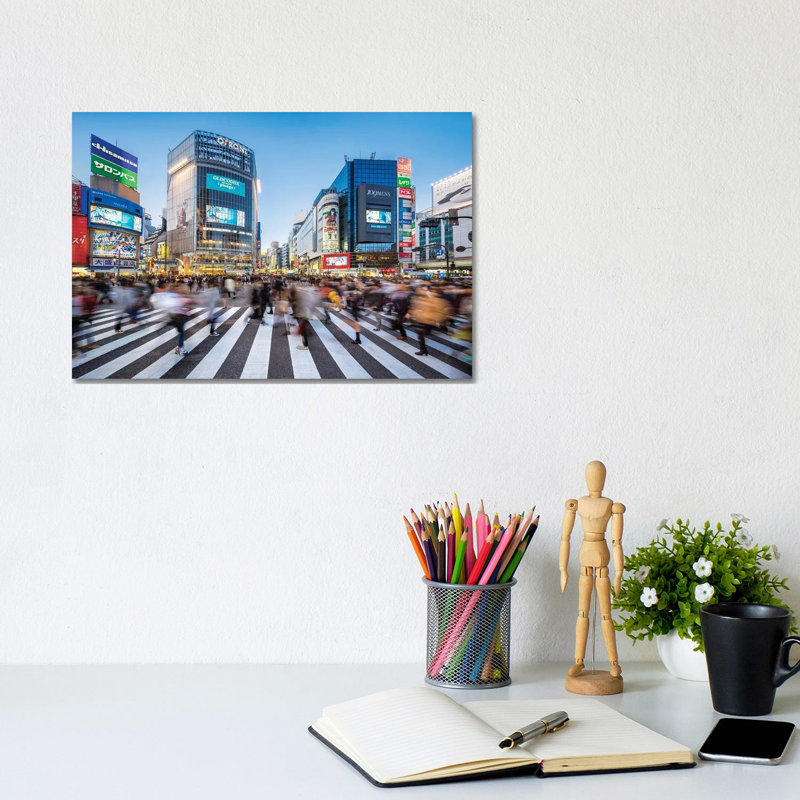 Shibuya Crossing in the Evening, Tokyo, Japan 1 Piece Wrapped Canvas Wall Art, 20.32 cm H x 30.48 cm W