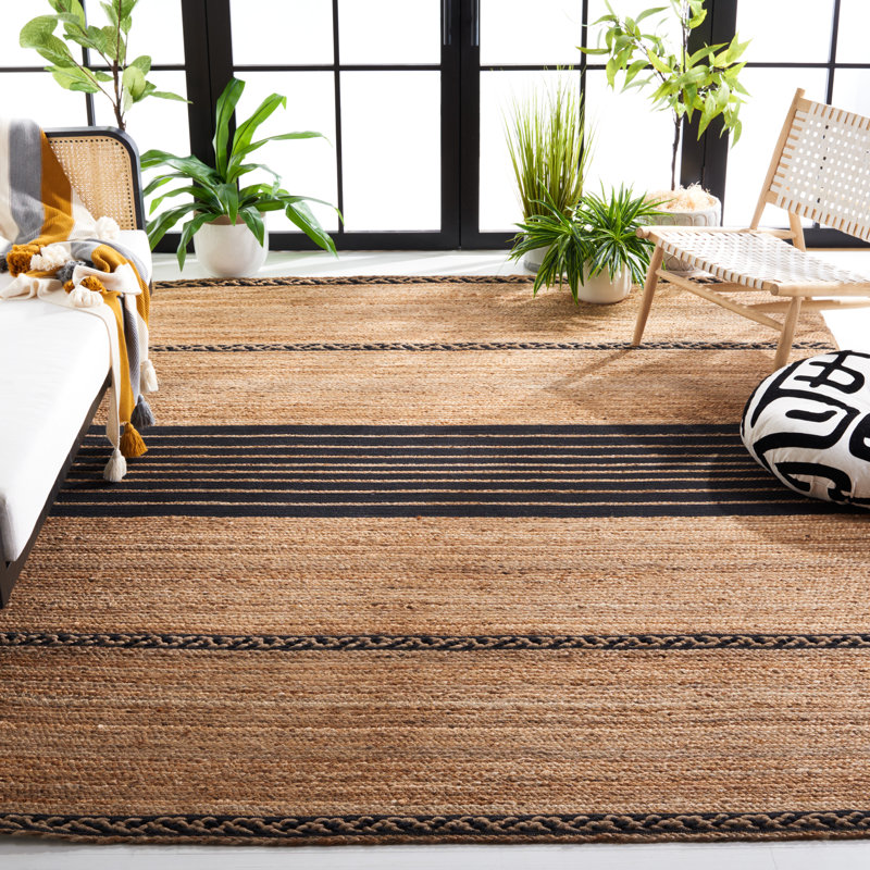 Tapis brun / noir tissé à la main à rayures Margate, Rectangle de 5 pi x 8 pi