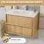 Meuble-lavabo flottant 24 po avec lavabo, assemblé, façade cannelée en chêne naturel, bois massif multicouche, plateau en pierre blanche, 2 tiroirs à fermeture en douceur-1067872108