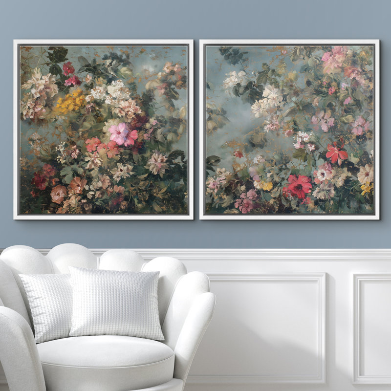 Impression sur toile Golden Garden Bloom, Cadre flottant blanc, H 16 po x l 16 po